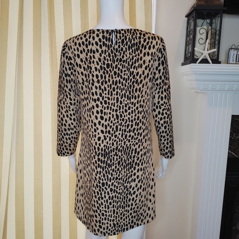 JCREW LEOPARD SHIFT DRESS WITH POCKETS, CAMEL/BLACK  2 - Picture 6 of 9